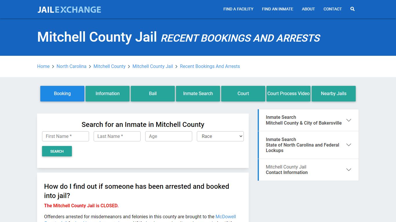 Mitchell County Jail NC Recent Arrests and Bookings