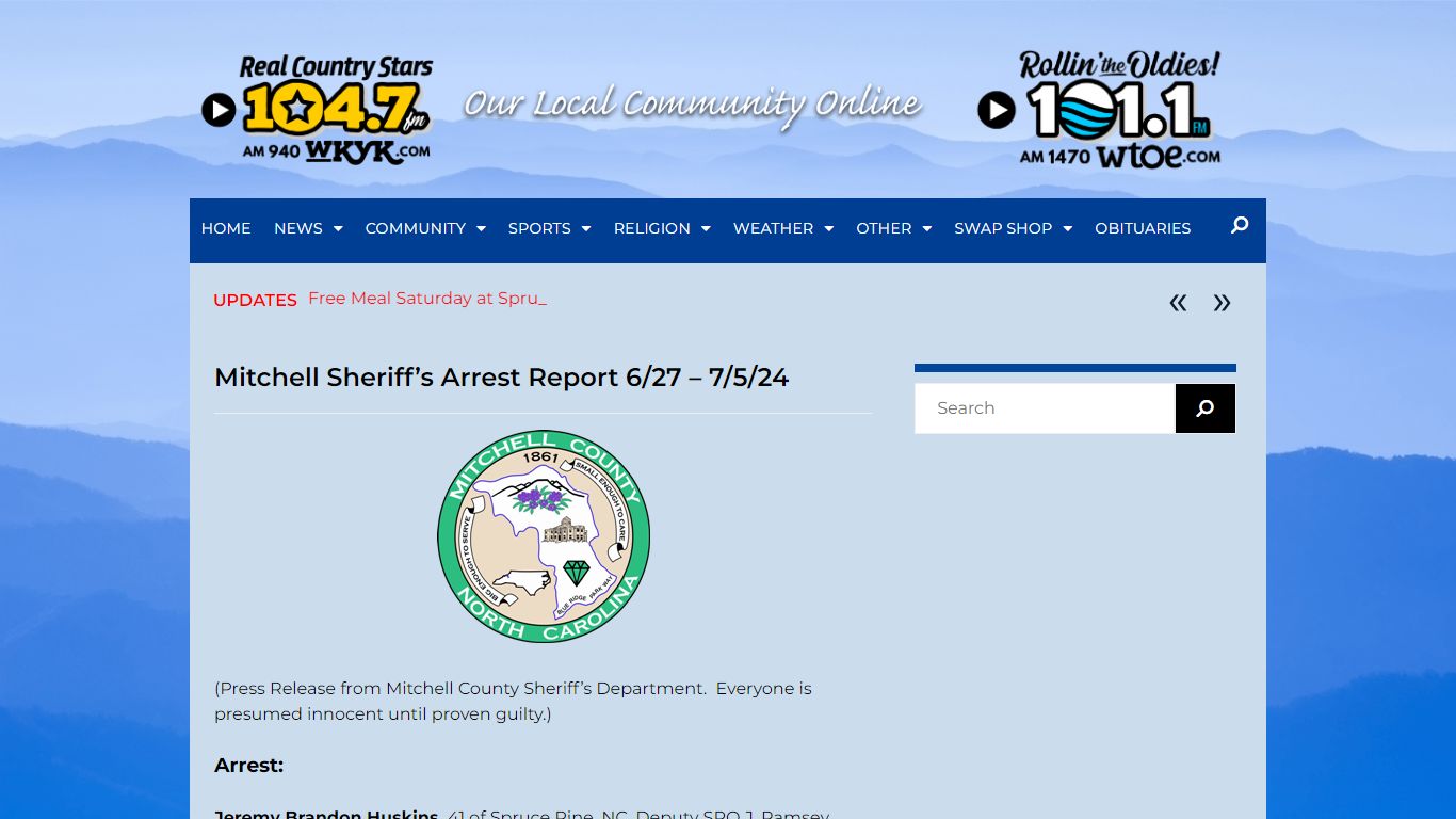 Mitchell Sheriff’s Arrest Report 6/27 – 7/5/24 - WKYK, WTOE