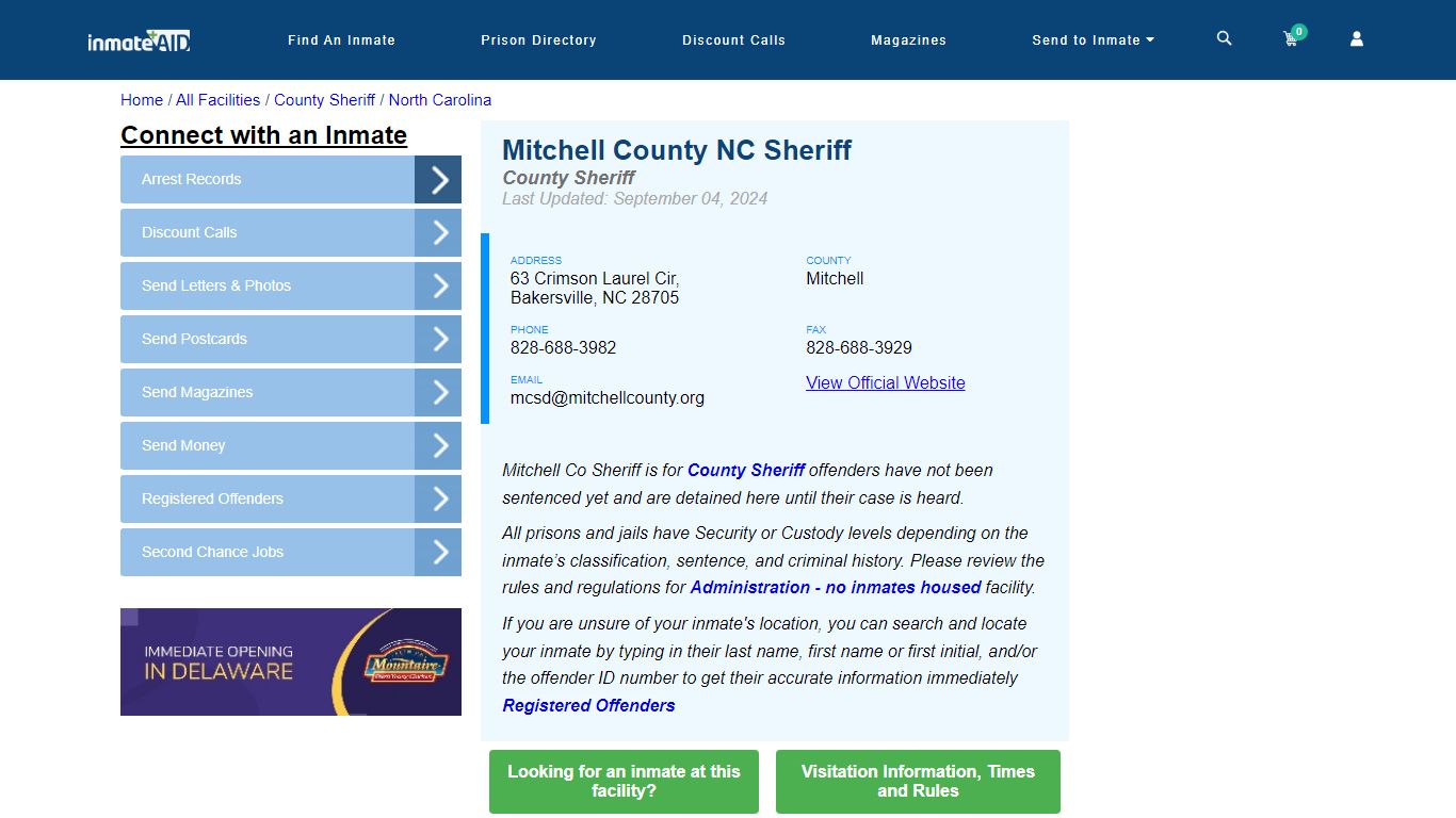 Mitchell County NC Sheriff & Arrest Search - InmateAid